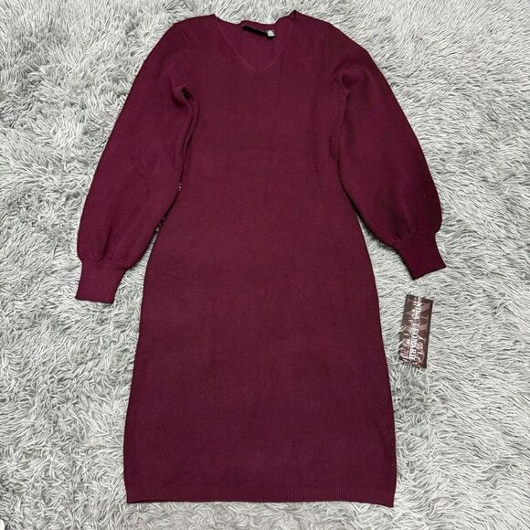 Nina Leonard Dresses & Skirts - Nina Leonard Sweater V-Neck Dress “Deep Wine” Size Small NWT